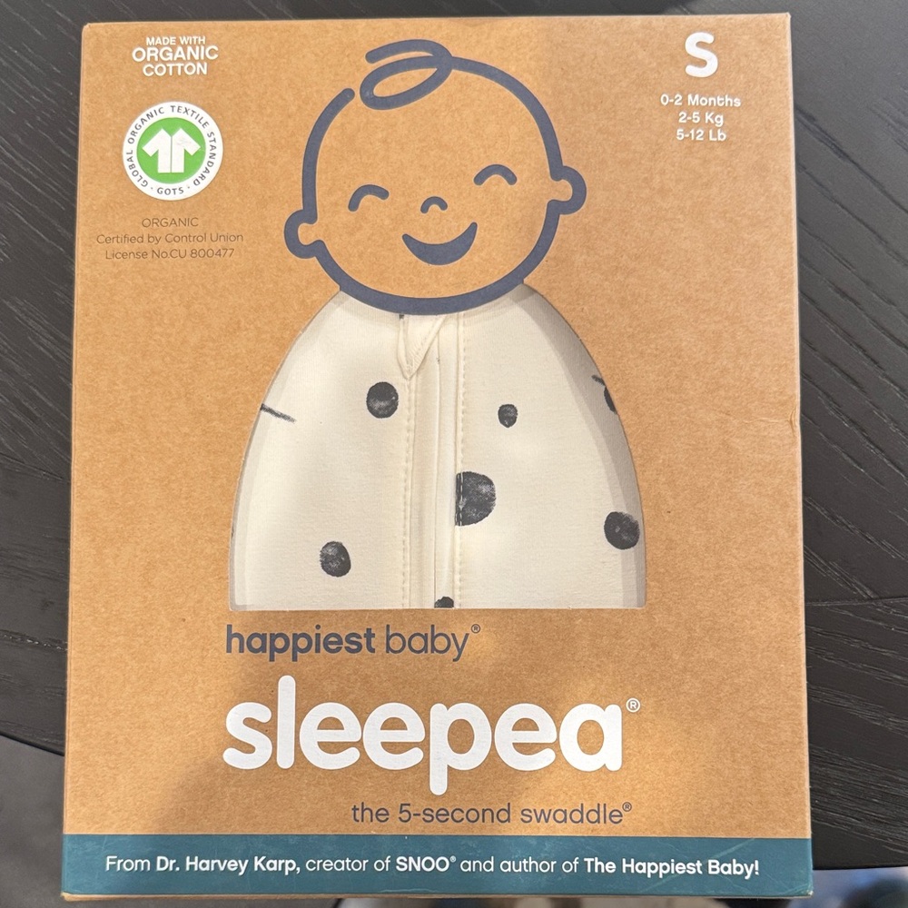 happiest baby sleepea Organic Cotton Swaddle - Cream with Black Dots (S)